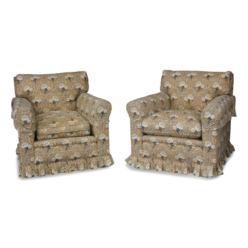 Pair of comfortable JANSEN armchairs covered with a printed … - Moinat - Armchairs Pair of comfortable JANSEN armchairs covered with a printed … - Moinat - Armchairs