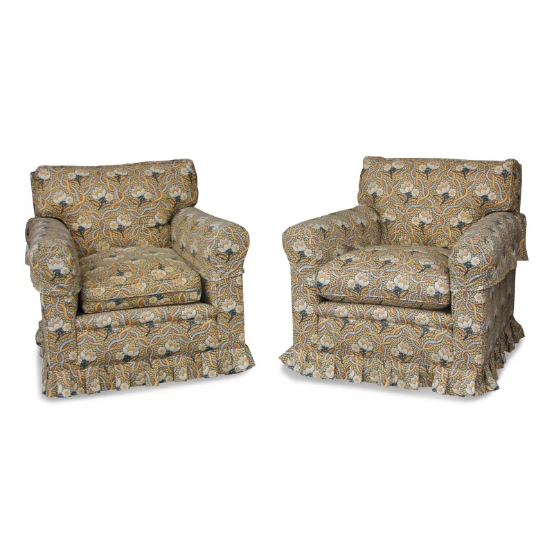 Pair of comfortable JANSEN armchairs covered with a printed … - Moinat - Armchairs
