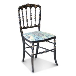 Napoleon III chair in black wood with gilded decorations, seat …