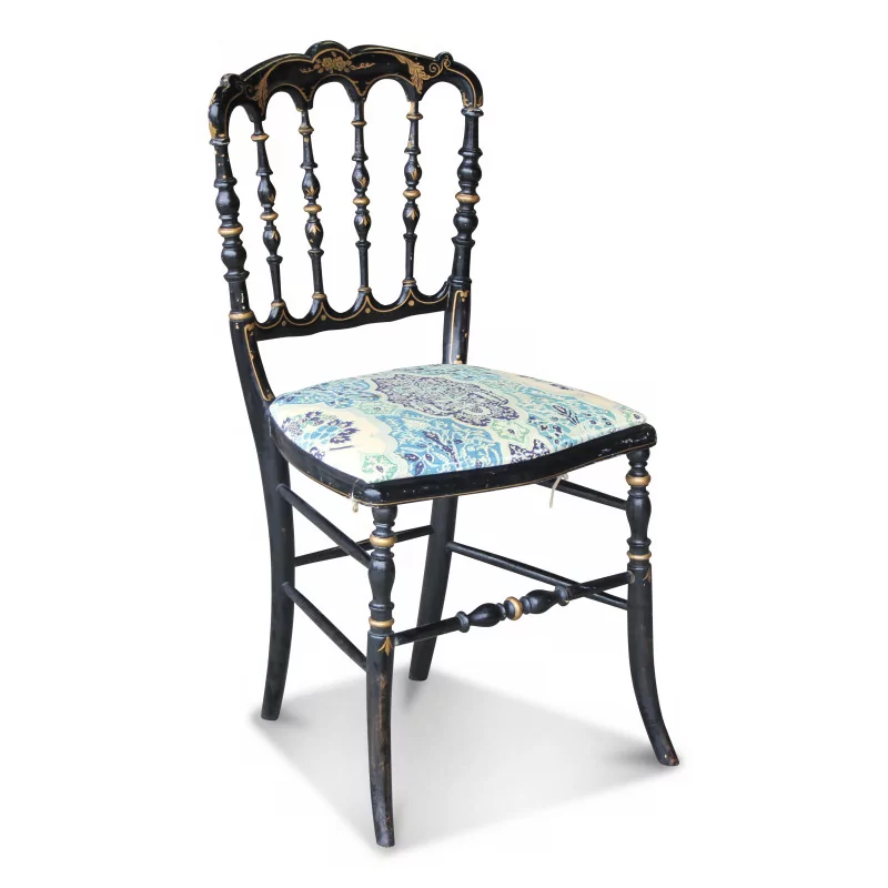Napoleon III Stuhl aus schwarzem Holz mit vergoldeten Verzierungen, Sitz … - Moinat - Stühle