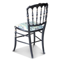 Napoleon III chair in black wood with gilded decorations, seat …