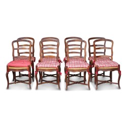 Set of 8 Louis XV straw chairs in molded beech with …