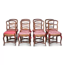 Set of 8 Louis XV straw chairs in molded beech with …