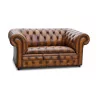 Chesterfield sofa in cognac leather with used charm. … - Moinat - Sofas