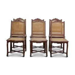 Set of 6 Louis XV Régence chairs in beech, seat and back …