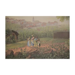 Картина гуашью города Лозанны, подписанная Иоганном Людвигом…
