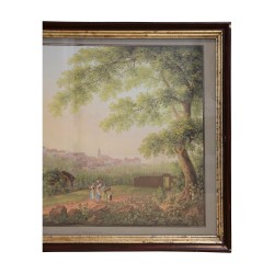 Tableau gouache de la ville de Lausanne signé Johann Ludwig …