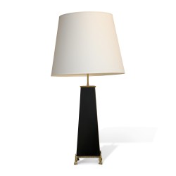 Black square base lamp with bronze feet and decorations, lampshade …