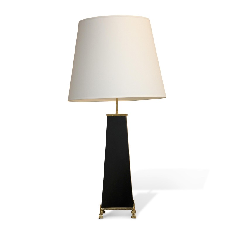 Black square base lamp with bronze feet and decorations, lampshade … - Moinat - Table lamps Black square base lamp with bronze feet and decorations, lampshade … - Moinat - Table lamps