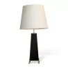 Lampe base carrée noir avec pieds et décors bronze, abat-jour … - Moinat - Lampes de table