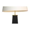 Lampe base carrée noir avec pieds et décors bronze, abat-jour … - Moinat - Lampes de table