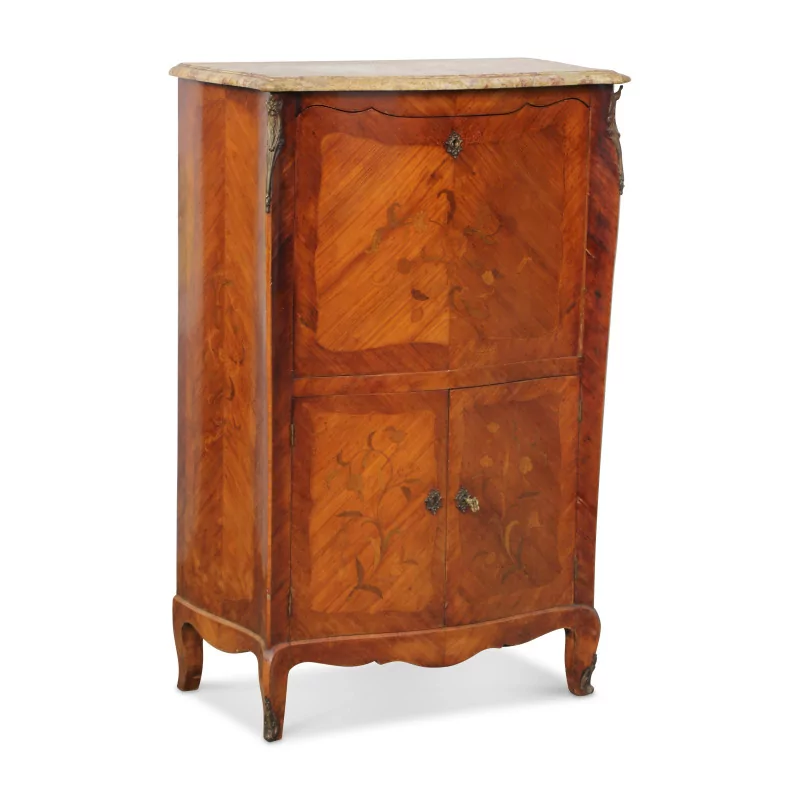 Small Louis XV style secretaire with flower marquetry … - Moinat - Desks : cylinder, leaf, Writing desks