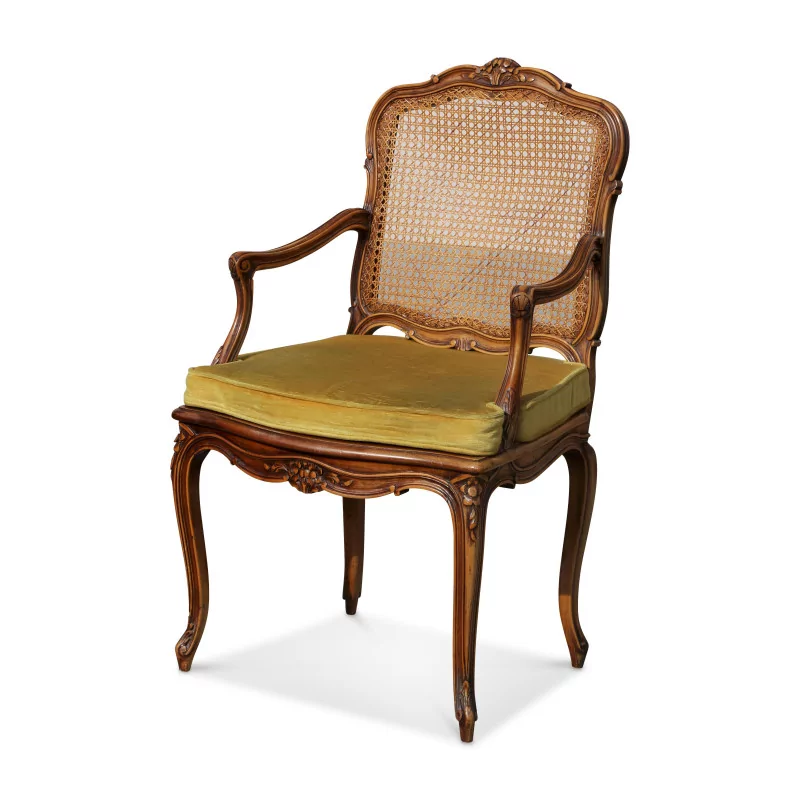 把路易十五风格的胡桃木模制扶手椅，带座椅和靠背…… - Moinat - 扶手椅