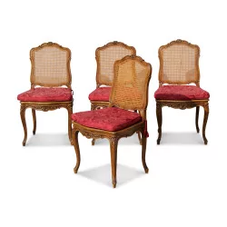 Set of 4 Louis XV style chairs in molded walnut with …