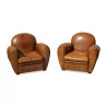 Pair of English club chairs covered in leather. Hill … - Moinat - Armchairs