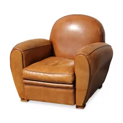 Pair of English club chairs covered in leather. Hill …