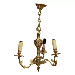 люстра из позолоченной бронзы в стиле Людовика XV с 3 лампочками.