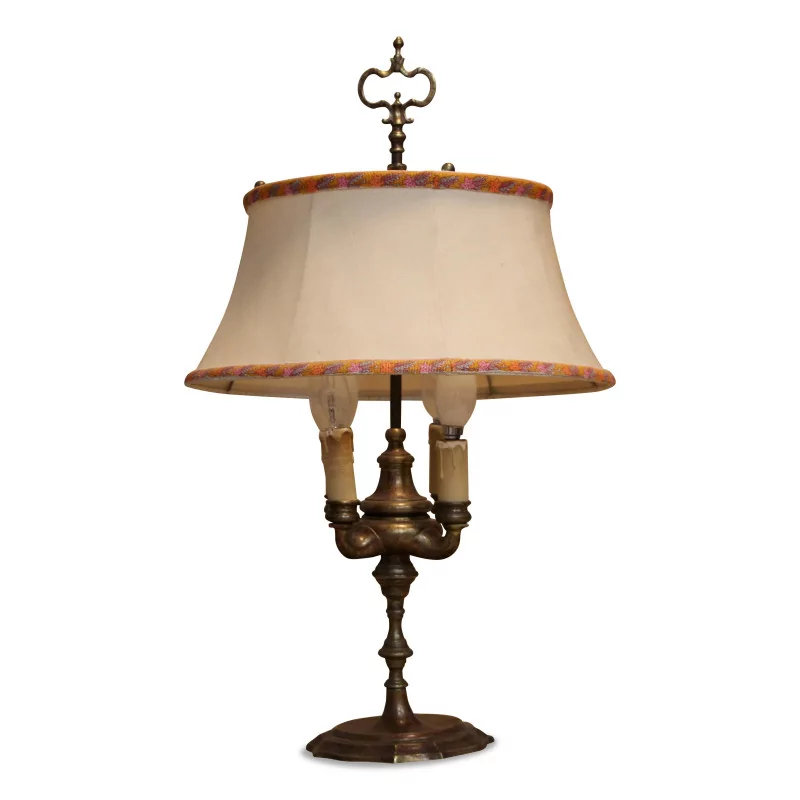 Bronze lamp with 4 lights with cream-coloured lampshade and … - Moinat - Chandeliers, Ceiling lamps