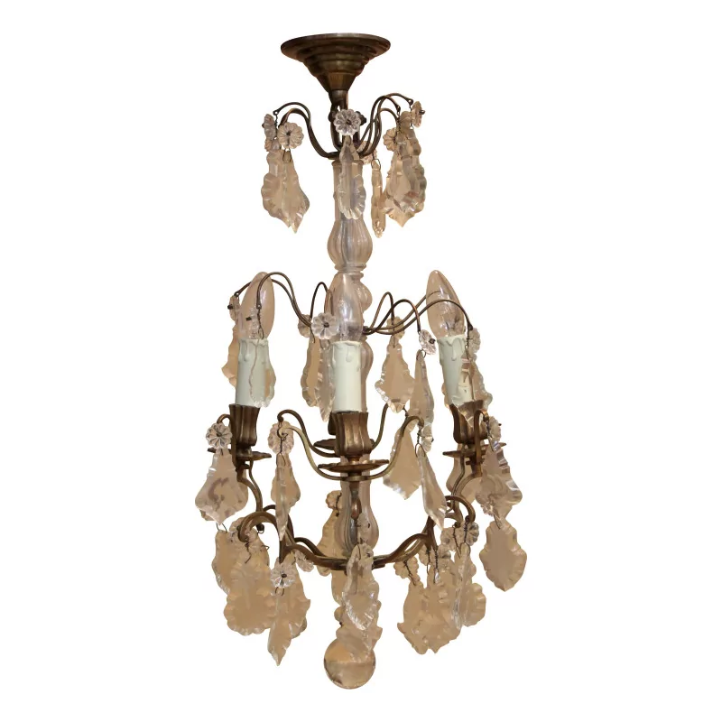 Lustre en bronze orné de cristaux. - Moinat - Lustres, Plafonniers