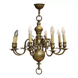 Dutch bronze chandelier with 8 lights.