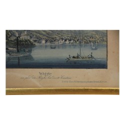 Kleinkolorierter Kupferstich „Wäggis“ „Am Fusse des Righy, Lac des IV …
