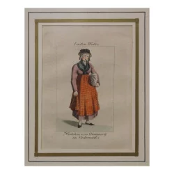 Colored engraving of a “Canton de Wallis” costume.