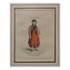 Colored engraving of a “Canton de Wallis” costume. - Moinat - Prints, Reproductions