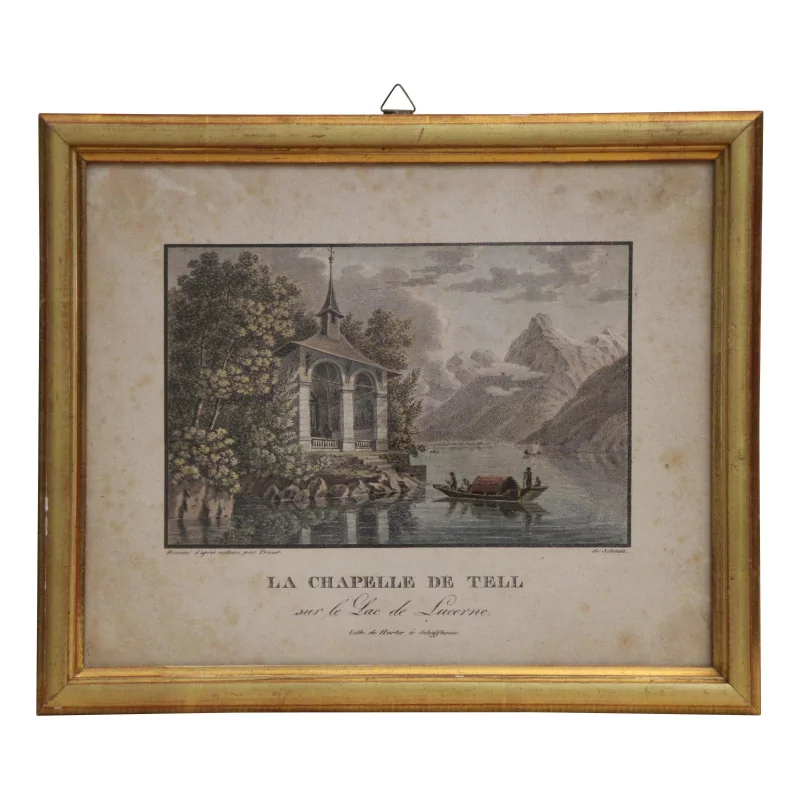 Gravure coloriée “LA CHAPELLE DE TELL” “sur le Lac de … - Moinat - Gravures