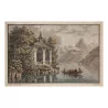 colored engraving “THE CHAPEL OF TELL” “on the Lake of … - Moinat - Prints, Reproductions