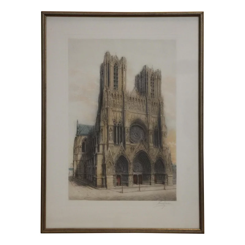 Lithographie représentant la Cathédrale Notre Dame de Reims. - Moinat - Gravures