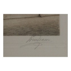 Lithographie, die die Kathedrale Notre Dame in Reims darstellt.