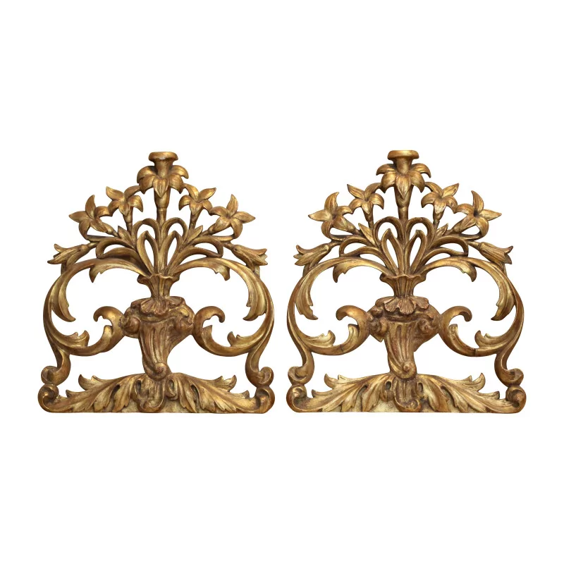 Pair of carved gilded wooden decorations, glued several times … - Moinat - Decorating accessories