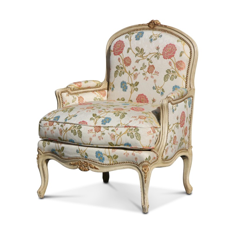 Louis XV shepherdess in aged white painted beech wood … - Moinat - Armchairs Louis XV shepherdess in aged white painted beech wood … - Moinat - Armchairs