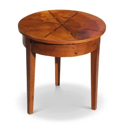 胡桃木 Directoire 底座桌，桌面镶嵌，3 英尺。 ……