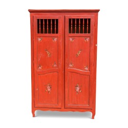 Kleiderschrank mit 2 Türen rot lackiert mit Blumendekor, …