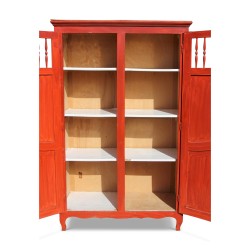 Kleiderschrank mit 2 Türen rot lackiert mit Blumendekor, …