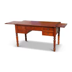 Louis-Philippe flat desk in cherry wood with turned legs, 5 …