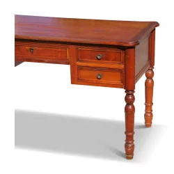 Louis-Philippe flat desk in cherry wood with turned legs, 5 …