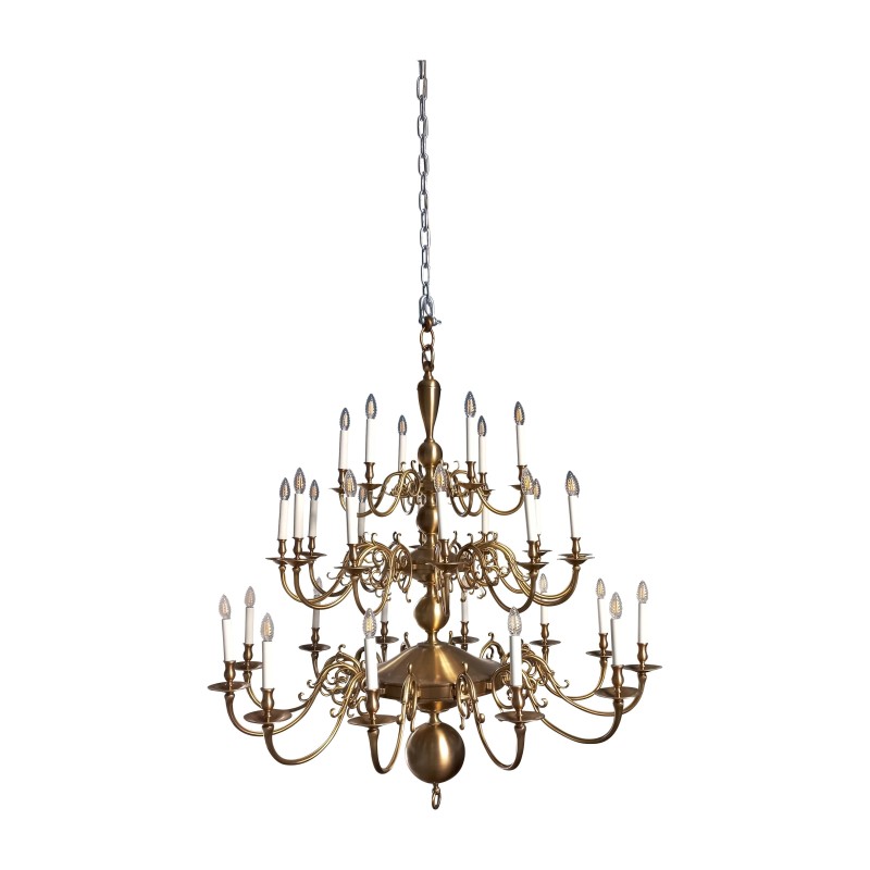 Lustre hollandais en bronze et laiton - Moinat - Lustres, Plafonniers Lustre hollandais en bronze et laiton - Moinat - Lustres, Plafonniers