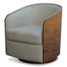 Design swivel shell armchair in walnut and leather. Height … - Moinat - Armchairs