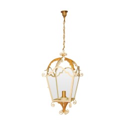 lantern in cream and gold painted metal.