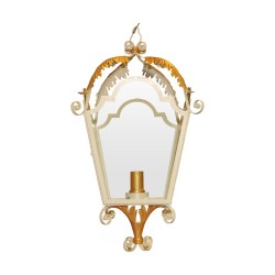 lantern in cream and gold painted metal.