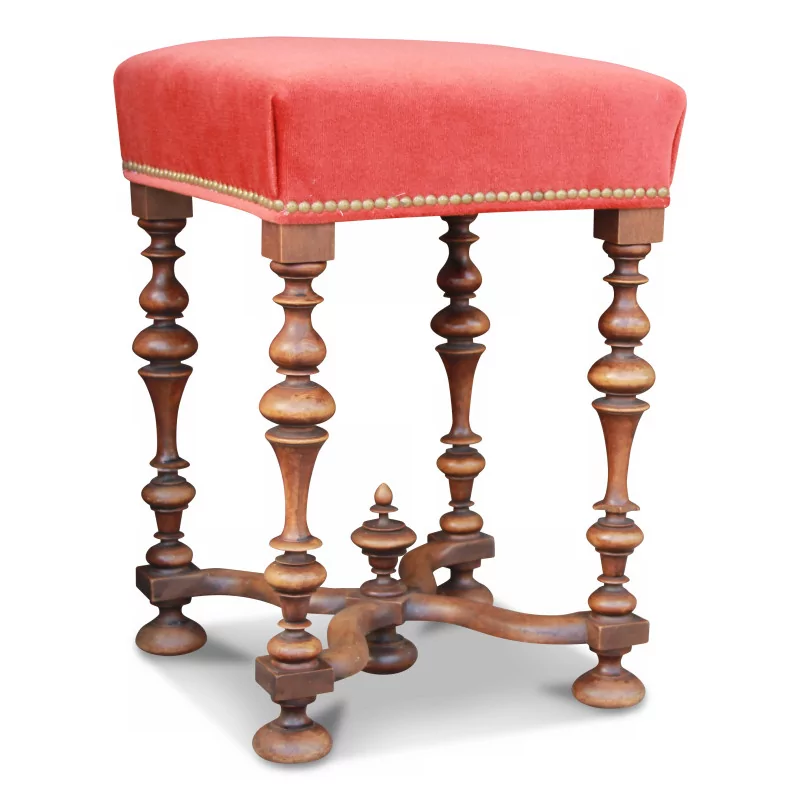 Louis XIII stool covered in red fabric. - Moinat - Stools, Benches, Pouffes