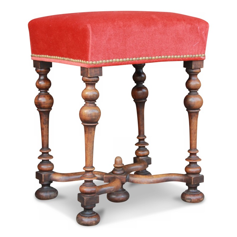 Louis XIII-Hocker mit rotem Stoffbezug. - Moinat - Hockern, Bänke, Sitzpolstern Louis XIII-Hocker mit rotem Stoffbezug. - Moinat - Hockern, Bänke, Sitzpolstern
