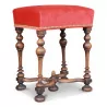 路易十三凳子，上面覆盖着红色布料。 - Moinat - Stools, Benches, Pouffes