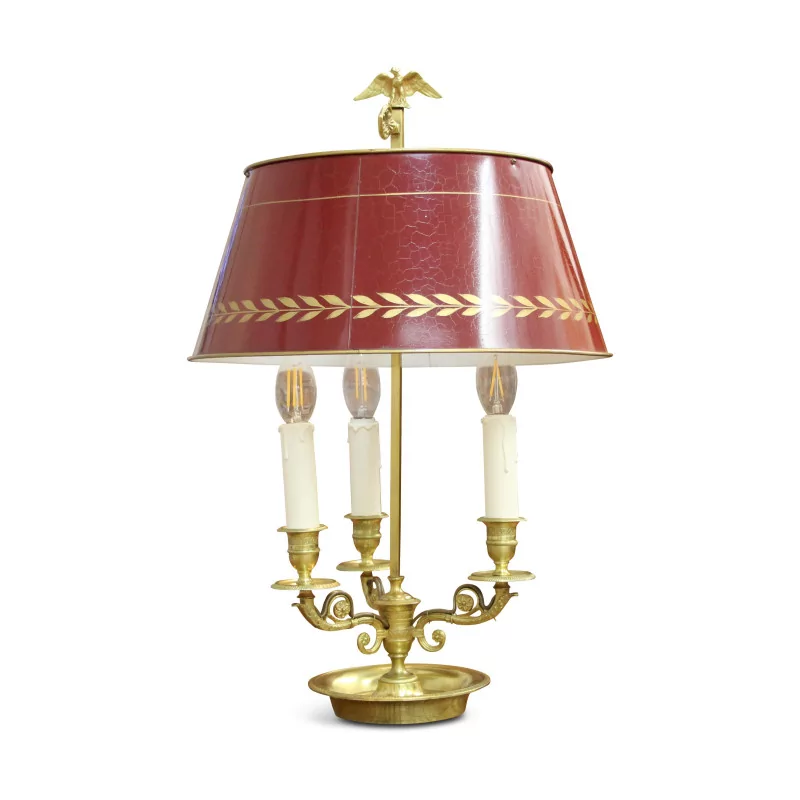 Une lampe bouillotte en laiton avec abat jour rouge - Moinat - Lampes de table