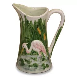 Slip pitcher with pink ibises. France.