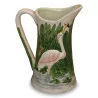 Slip pitcher with pink ibises. France. - Moinat - Chinaware, Porcelain