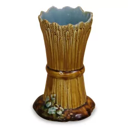 slip vase in the shape of bundles of wheat. France.