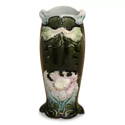 slip vase with floral decorations. France.